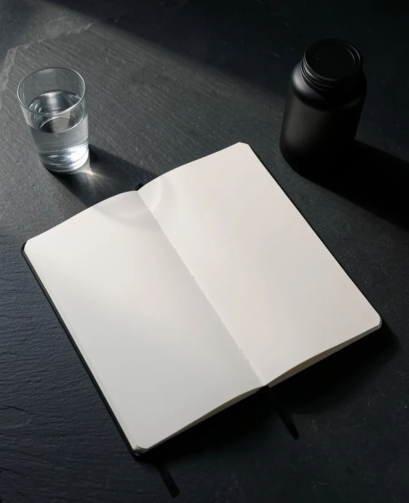 Hand writing in a journal on a dark desk